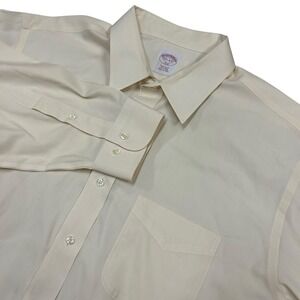 Brooks Brothers 346 Dress Shirt Mens 17.5 4/5 Cream White Cotton Regular Fit